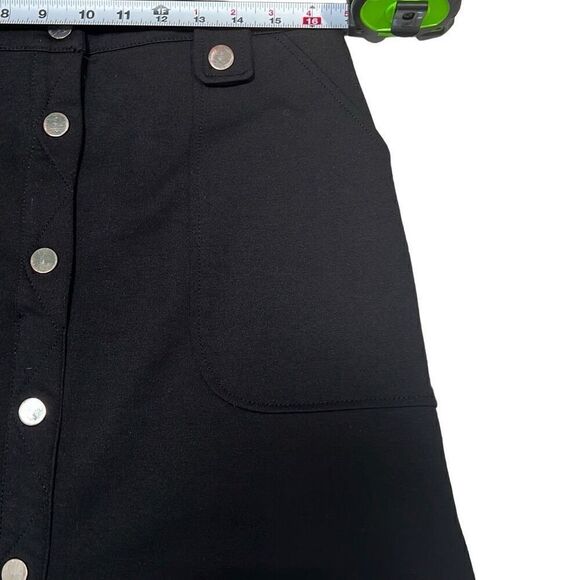 7th Avenue Women’s Black Silver Snap Button Down A-Line Mini Skirt Size 10 - Picture 4 of 6